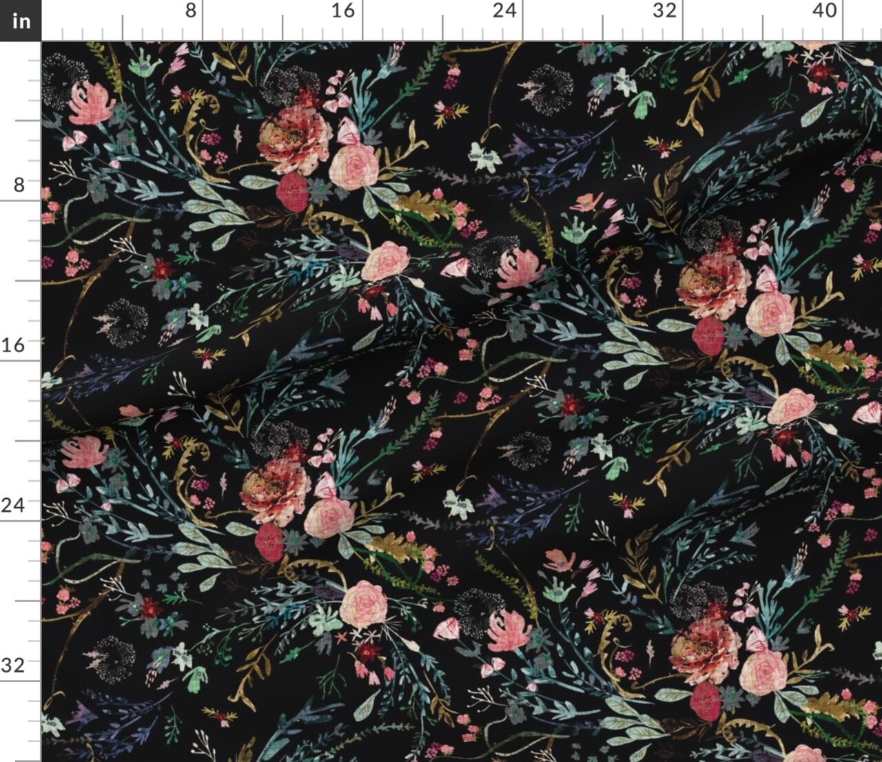 Botanical Faux Woven Texture Boho Floral Black And Pink Wild Flowers Bohemian Dark Custom Printed Fabric by Spoonflower Various Fabrics by the Yard or Fat Quarter